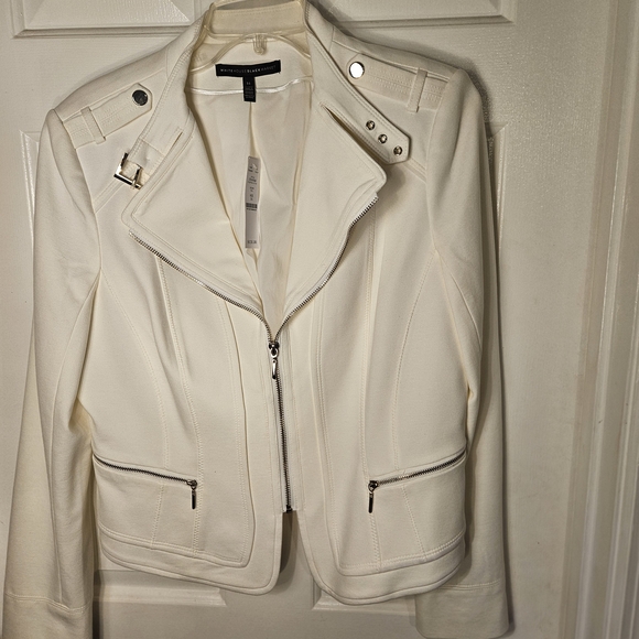 White House Black Market Jackets & Blazers - White House Black Market White Bomber Jacket with Structured Shoulders